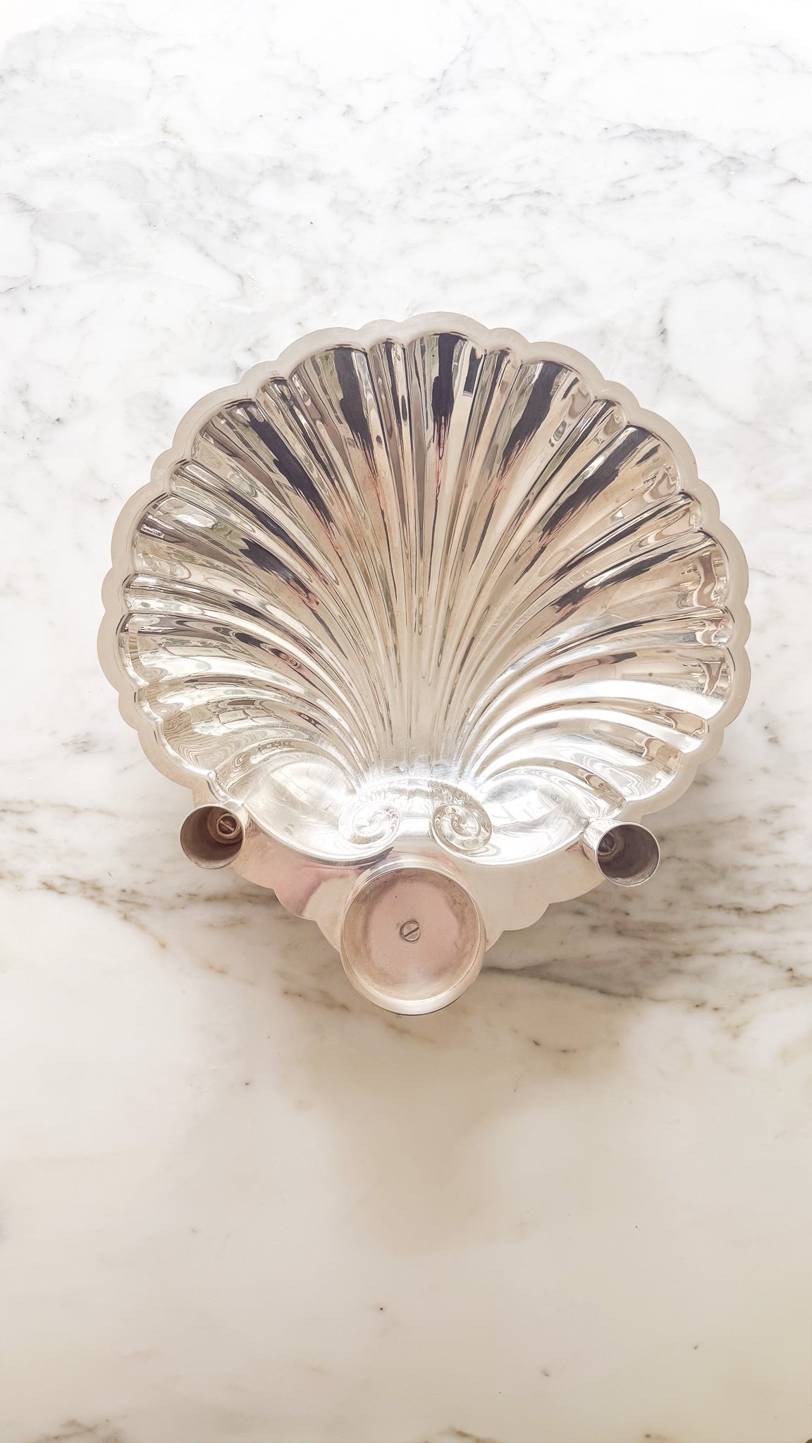 Vintage Silver Shell Dish with Candle Holders