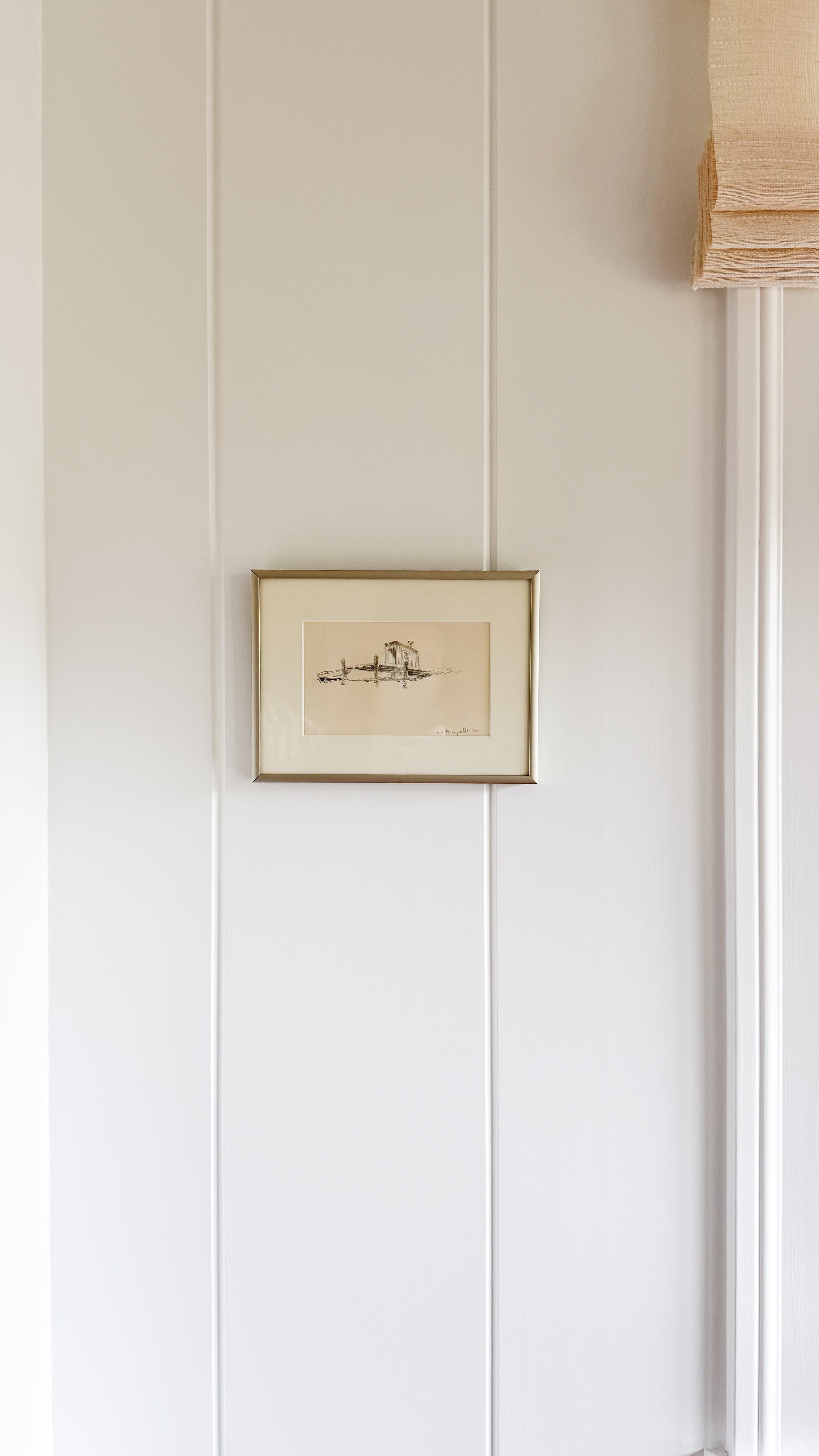 Vintage American Pencil Drawing of Boathouse