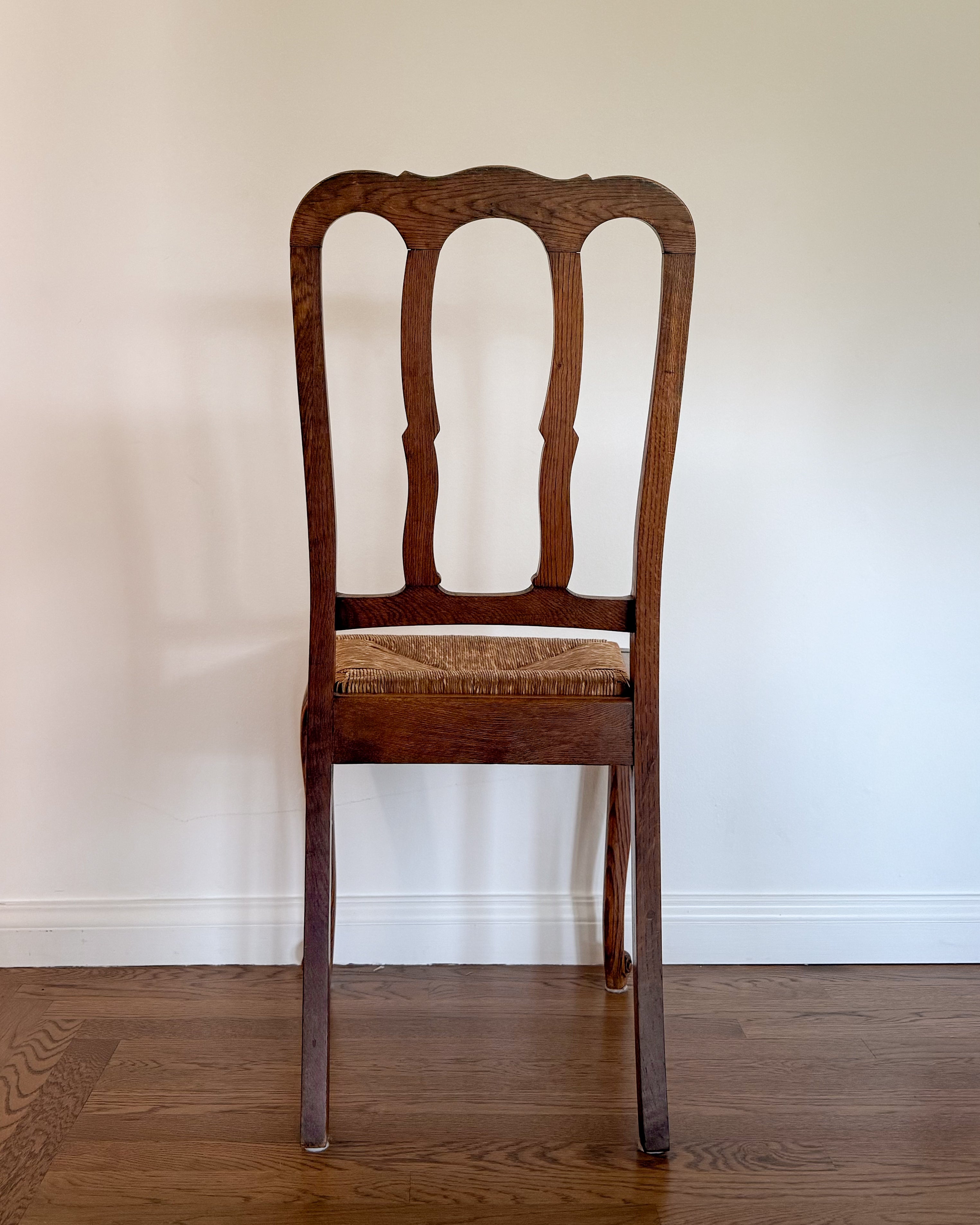 Pair of Antique French Oak Chairs with Rush Seat