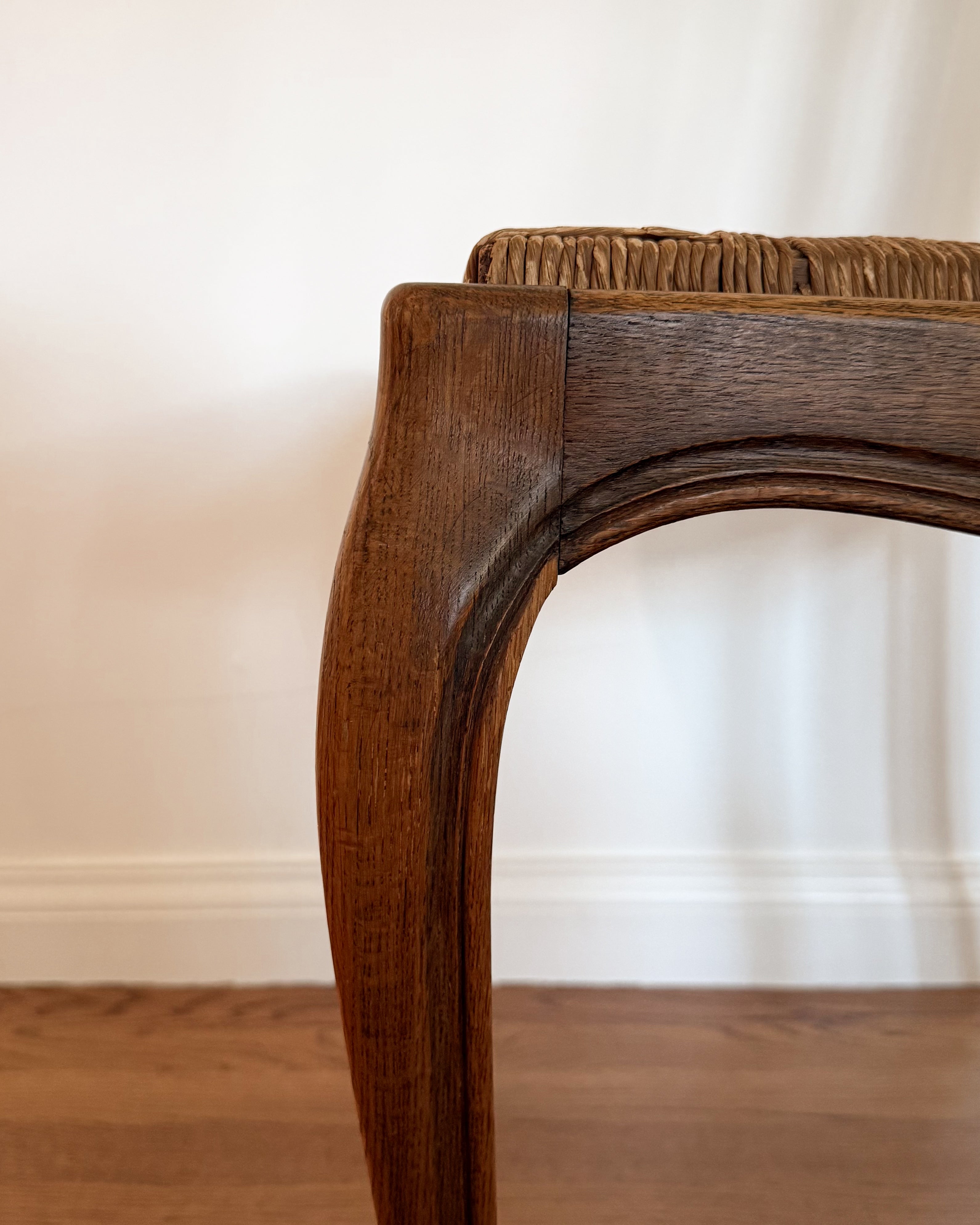 Pair of Antique French Oak Chairs with Rush Seat