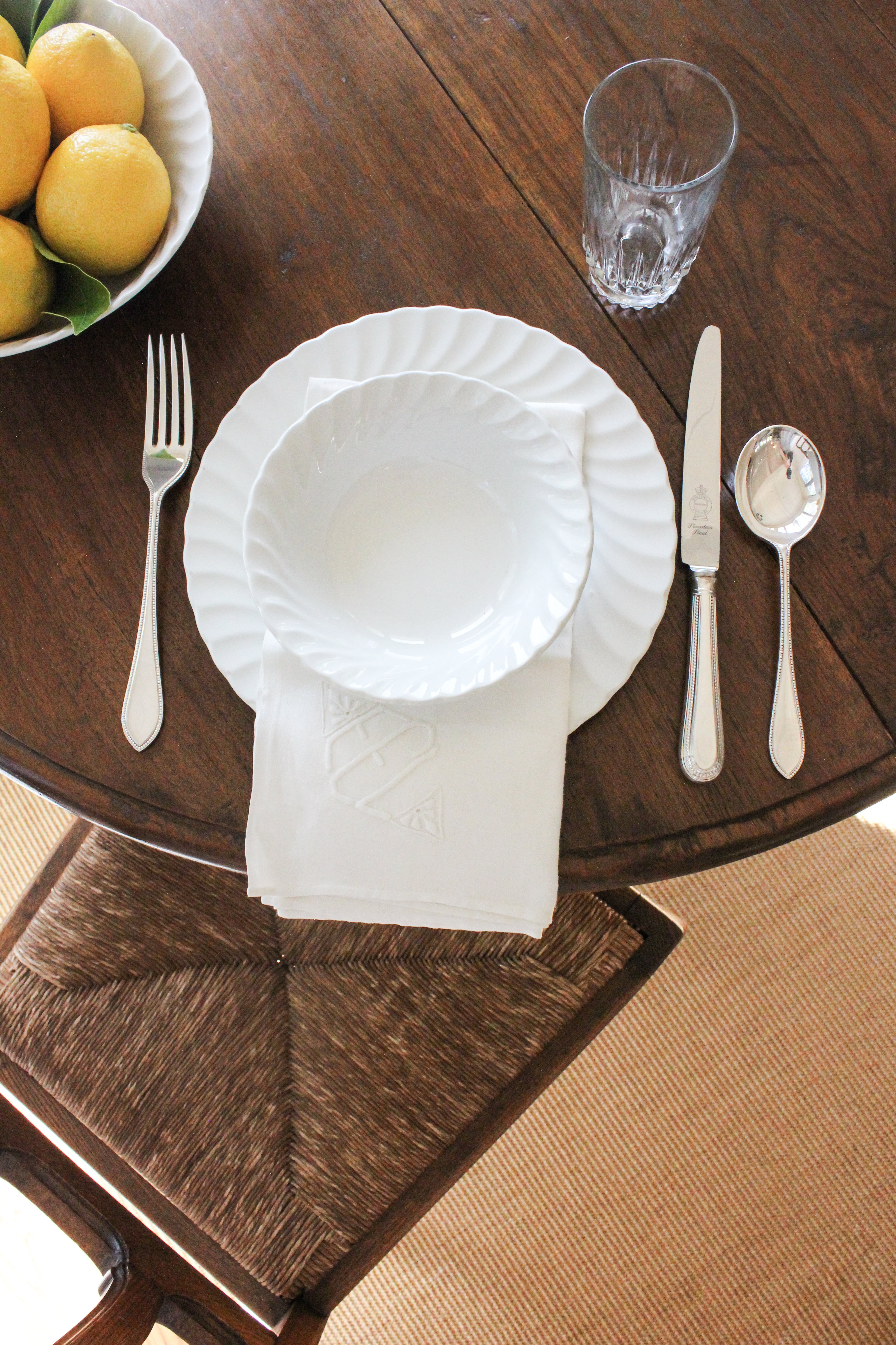 Pair of Antique French Oak Chairs with Rush Seat